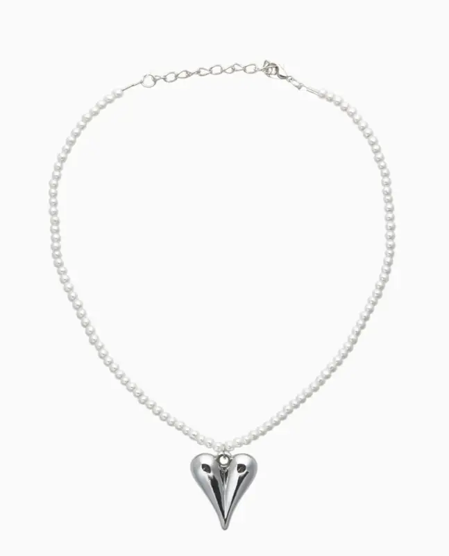 Чокер &laquo;Сердце&raquo; жемчужные бусины, цвет белый в серебре, 33 см + 5 см доп, цепочка