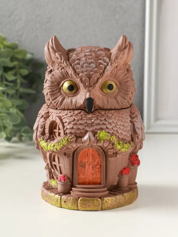 Шкатулка для украшений с крышкой &laquo;Сова Теремок&raquo;, 15&times;10 см, гипс, коричневый с росписью
