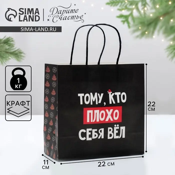 Пакет подарочный новогодний &laquo;Кто плохо себя вёл&raquo;, 22 х 22 х 11 см