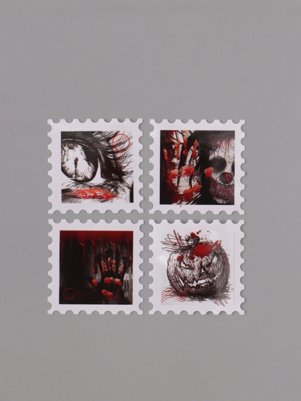 Наклейка бумага "Марки. Хэллоуин" 3х3 см 200 шт в рулоне