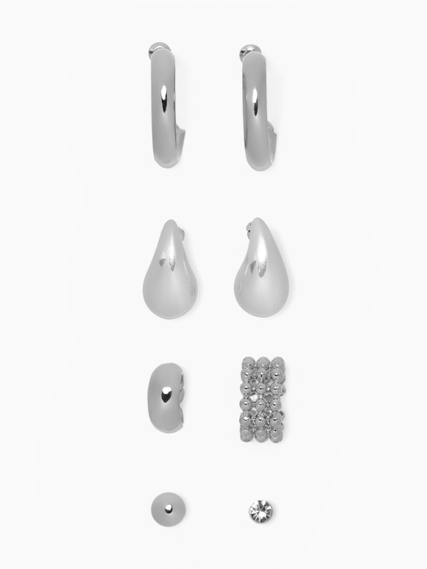 Набор серьги и каффы 8 шт &laquo;Кольца&raquo; капли, цвет серебро