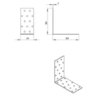Уголок крепёжный 100 х 100 х 50 х 2 мм, оцинкованный