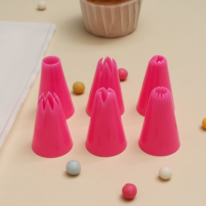 Набор кондитерский Доляна &laquo;Бирюза&raquo;, 6 насадок (основание насадки 2,5 см), 29&times;19&times;3,5 см, насадки и цвет МИКС