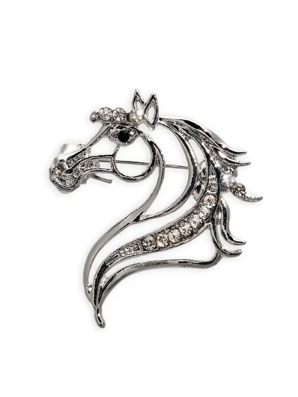 Брошь "Лошадь" изящная, цвет белый в серебре