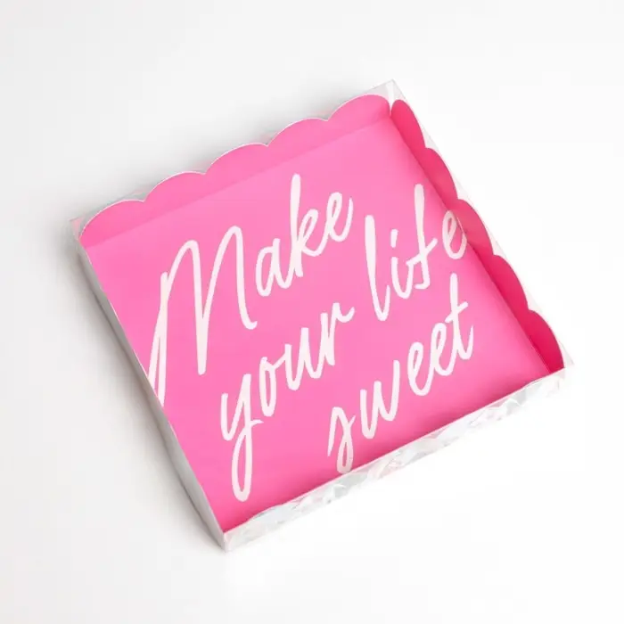Коробка для печенья, кондитерская упаковка с пластиковой крышкой, Make your life sweet, 18 х 18 х 3 см