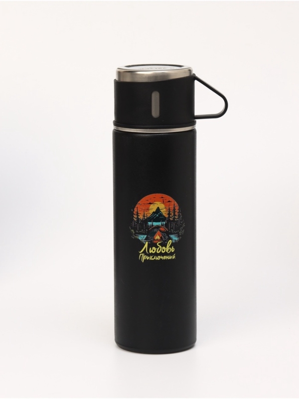 Термос "Мастер К. Любовь Приключений", 500 мл, сохраняет тепло 8 ч, с кружкой, черный