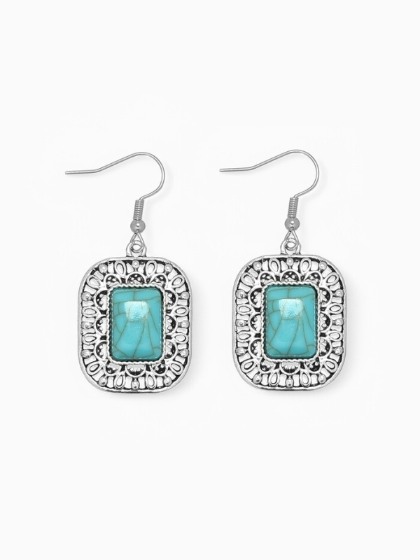 Серьги &laquo;Бирюзовый мир&raquo; прямоугольник, цвет голубой в чернённом серебре