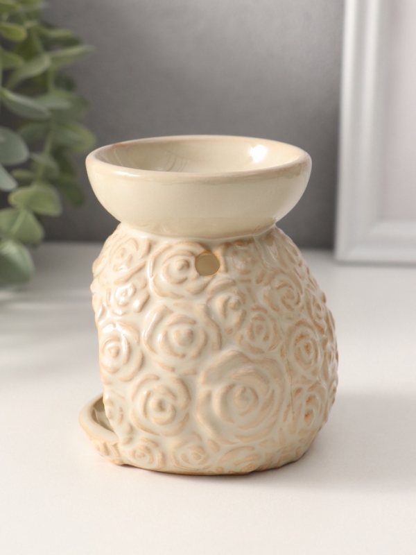 Аромалампа керамика "Розочки" бежевая 8х8,5х9,5 см