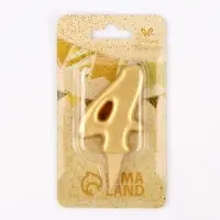 Свеча для торта &laquo;Цифра 4&raquo;, золотая, 5.5 см