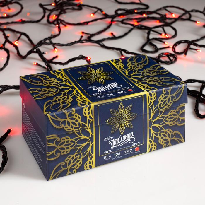 Гирлянда &laquo;Нить&raquo; 10 м, IP44, УМС, тёмная нить, 100 LED, свечение красное, 220 В