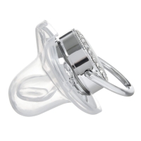 Соска - пустышка силиконовая ортодонтическая &laquo;LITTLE ANGEL&raquo;, от 6 мес., с колпачком + держатель - цепочка, цвет серебренный, стразы