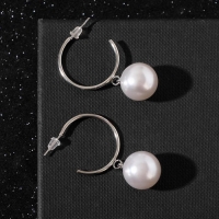 Серьги с жемчугом &laquo;Карелия&raquo; сфера на кольце, цвет белый в серебре, d=2,5, бусина №16