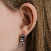 Серьги металл «Котята» хвостатые, цвет чернёное серебро Серьги металл «Котята» хвостатые, цвет чернёное серебро