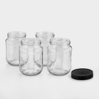 Набор стеклянных банок с чёрной полимерной крышкой, ТО-82 мм, 720 мл, 4 шт.