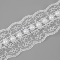 Рюш кружевной, с бусинами, 35 мм, 4,5 &plusmn; 0,5 м, цвет белый