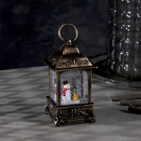 Светодиодная фигура &laquo;Фонарь со снеговиком&raquo; 7.5 &times; 13.5 &times; 7.5 см, пластик, блёстки, батарейки АААх3 (не в комплекте), свечение тёплое белое