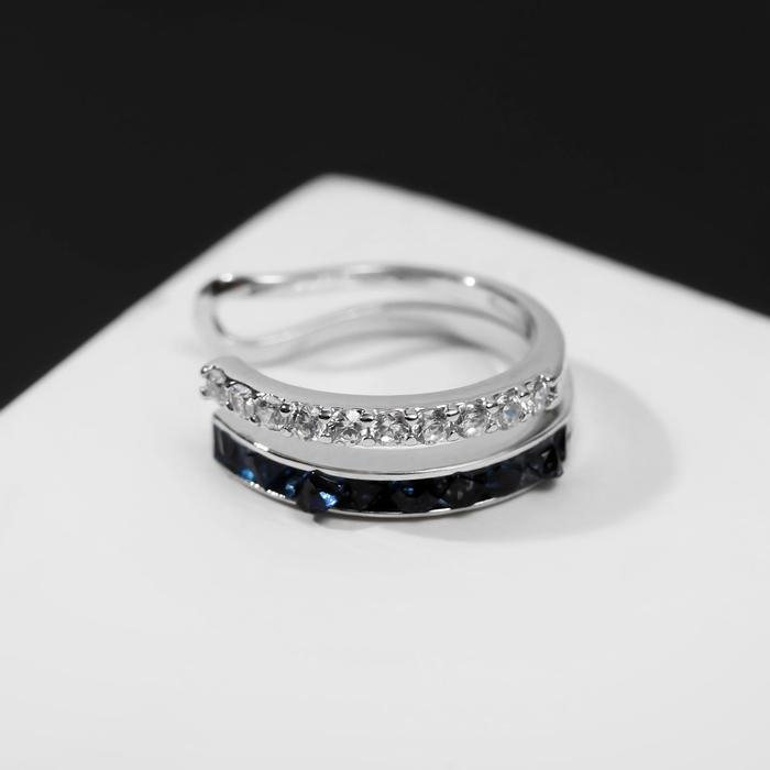 Серьга &laquo;Кафф&raquo; чёрные и белые линии, цвет чёрно-белый в серебре