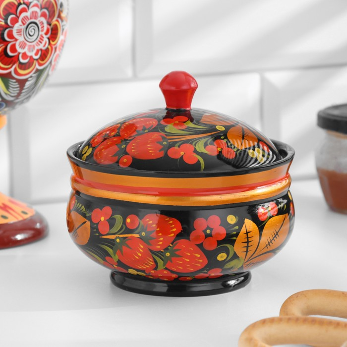 Сахарница &laquo;Ягодка&raquo;, 11х12 см, хохлома, микс