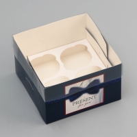 Коробка для 4 капкейка с прозрачной крышкой, "Мужской дляарок", 16 &times; 16 &times; 10 см, кондитерская упаковка