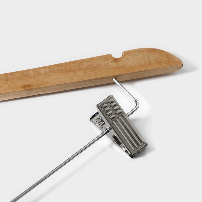 Плечики - вешалки для брюк и юбок Доляна, 45&times;27 см, 3 шт, с зажимами, деревянные сорт С, широкие плечики