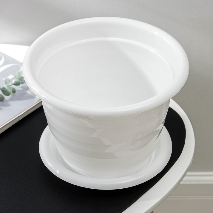 Горшок для цветов с поддоном &laquo;Виола&raquo;, 5 л, пластиковый, белый