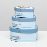 Набор подарочных коробок 3 в 1 сердца &laquo;Розы&raquo; голубой, 21&times;19&times;9 - 15.5&times;14&times;6 см