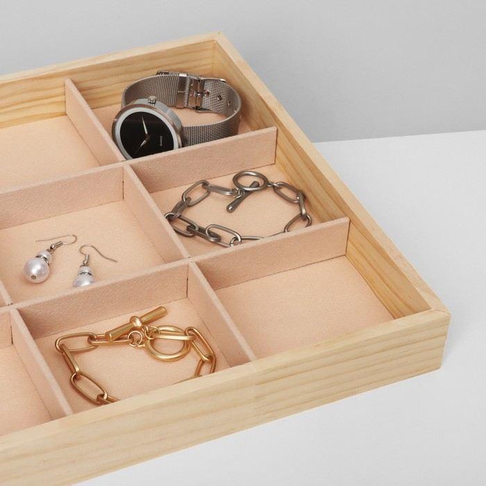 Подставка для украшений 12 ячеек, дерево, 35&times;24&times;3, цвет бежевый