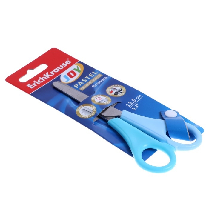 Ножницы детские ErichKrause Joy Pastel, 13.5 см, с закруглёнными концами лезвий и линейкой, блистер, МИКС