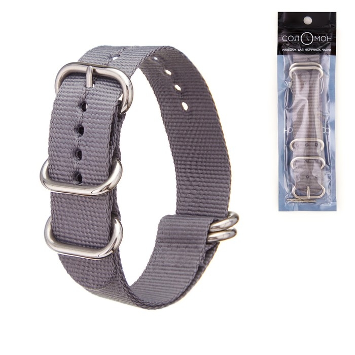 Ремешок для часов Ремешок для часов "Соломон", 22 мм, l-27 см, серый
