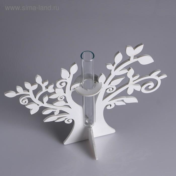 Кашпо деревянное 21×7.6×18.6 см с 1 колбой Кашпо деревянное 21×7.6×18.6 см с 1 колбой "Дерево", белый