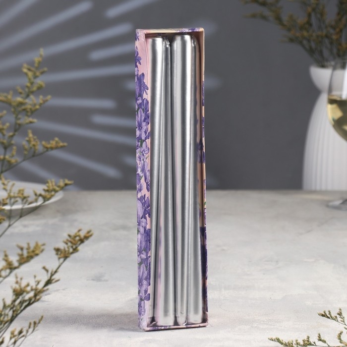 Набор Свечей античных, 2,2х 30 см, 4 штук, серебряный металлик