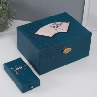 Шкатулка кожзам для украшений сундук"Кулон на сакуре. Узоры" синяя" 26х20х13 см Шкатулка кожзам для украшений сундук"Кулон на сакуре. Узоры" синяя" 26х20х13 см