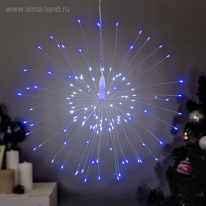 Светодиодная фигура «Салют» 20 см, роса, батарейки ААх4 (не в комплекте), 8 режимов, свечение синее и белое Светодиодная фигура «Салют» 20 см, роса, батарейки ААх4 (не в комплекте), 8 режимов, свечение синее и белое