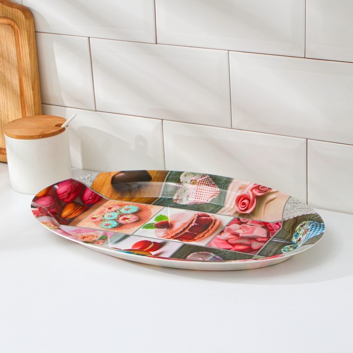 Поднос овальный Доляна &laquo;Макаруны&raquo;, 37&times;24&times;3 см, цвет МИКС