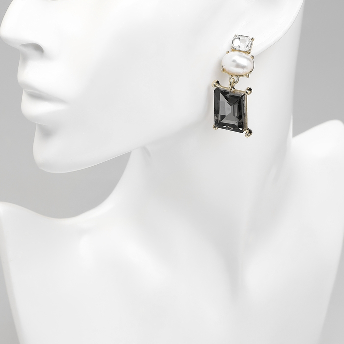 Серьги с жемчугом «Бусина» графиня, цвет бело-серый в золоте Серьги с жемчугом «Бусина» графиня, цвет бело-серый в золоте