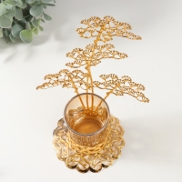 Подсвечник металл, стекло на 1 свечу "Ветви деревца" d=4,7 см, золото 12,3х13,5х20 см