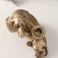 Подсвечник полистоун на 1 свечу "Шарж. Такса" золото 19х11х13 см