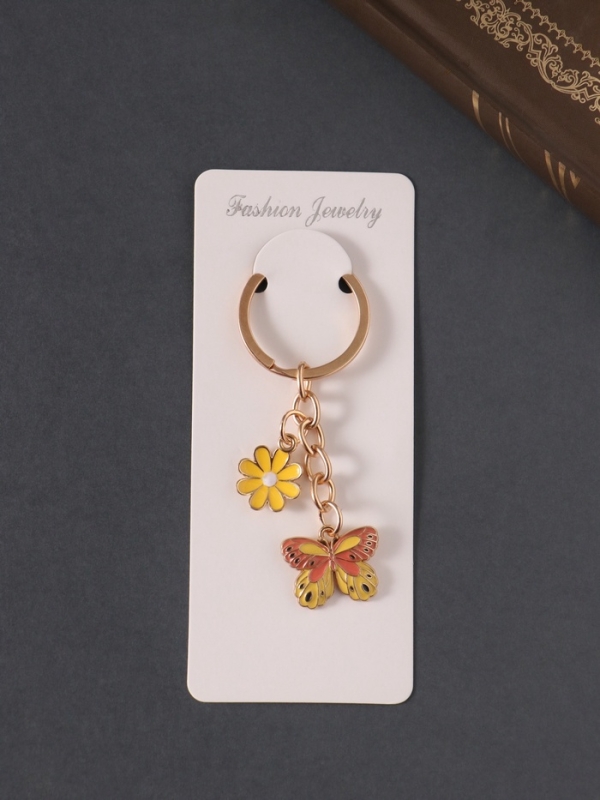 Брелок металл, эмаль "Бабочка и цветок" 9 см