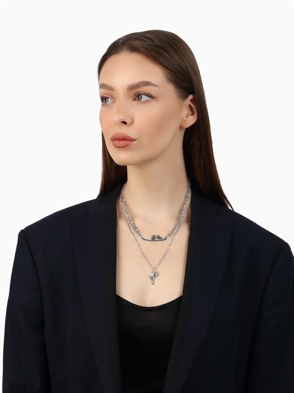 Кулон &laquo;Цепь&raquo; фламинго, цвет серебро