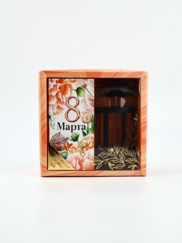 Подарочный набор &laquo;8 марта&raquo;, чай чёрный со вкусом тропических фруктов 100г., френч-пресс 350 мл