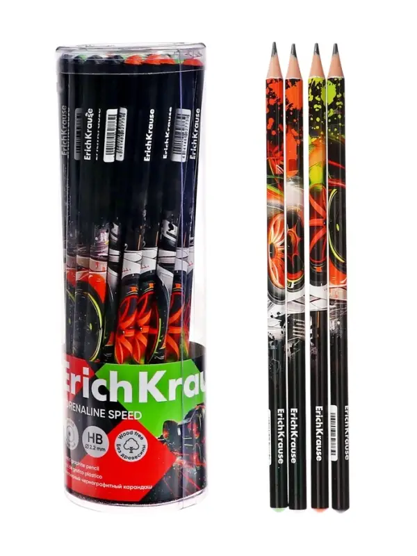 Карандаш чернографитный, ErichKrause Adrenaline Speed, круглый, НВ, дизайн, пластик
