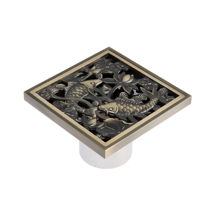 Трап AFLORN AF10810C-10, d=50мм, вертикальный, 100х100мм, латунь, с рисунком,античная бронза Трап AFLORN AF10810C-10, d=50мм, вертикальный, 100х100мм, латунь, с рисунком,античная бронза