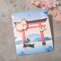 Набор значков (3 шт.) &laquo;Япония&raquo; сакура и журавлик, цветной в золоте