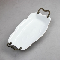 Блюдо &laquo;Роза&raquo;, 2.5 л, прямоугольное, золотая обводка, фарфор, Иран