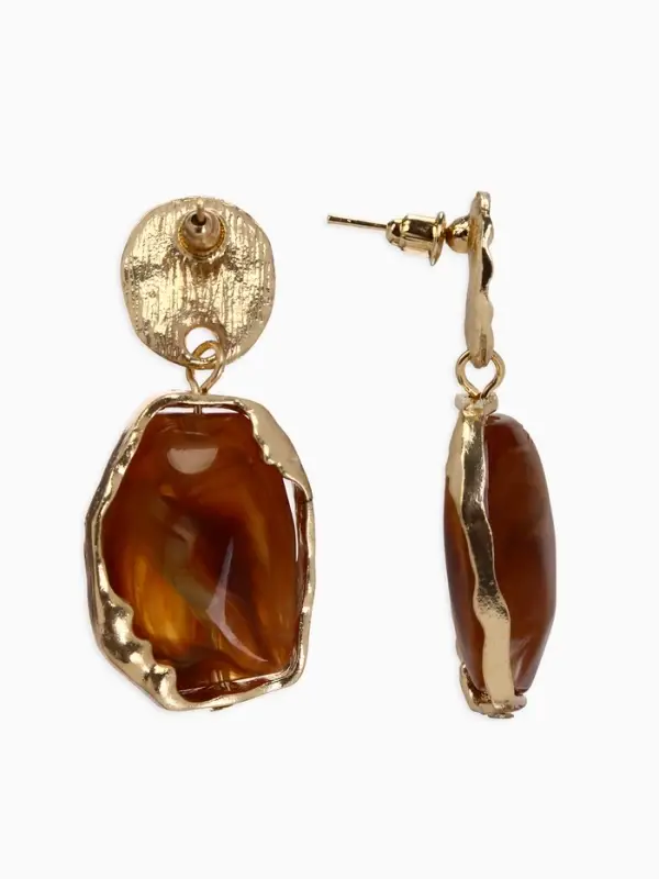 Серьги "Стиль камня", цвет коричневый в золоте