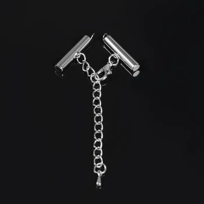 Концевик для браслета из бисера (пара) 20 мм, с цепочкой удлинителем, цвет серебро