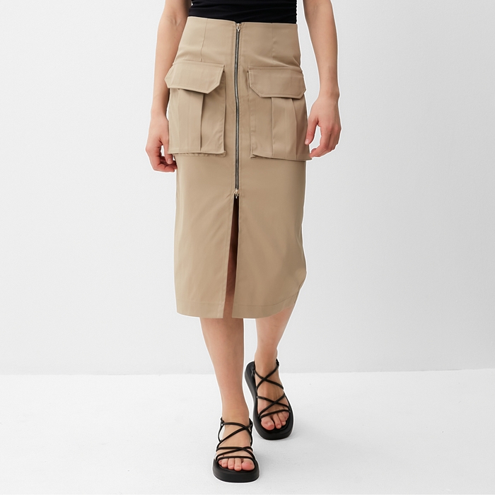 Юбка женская на молнии MINAKU: Safari  цвет бежевый, р-р 46