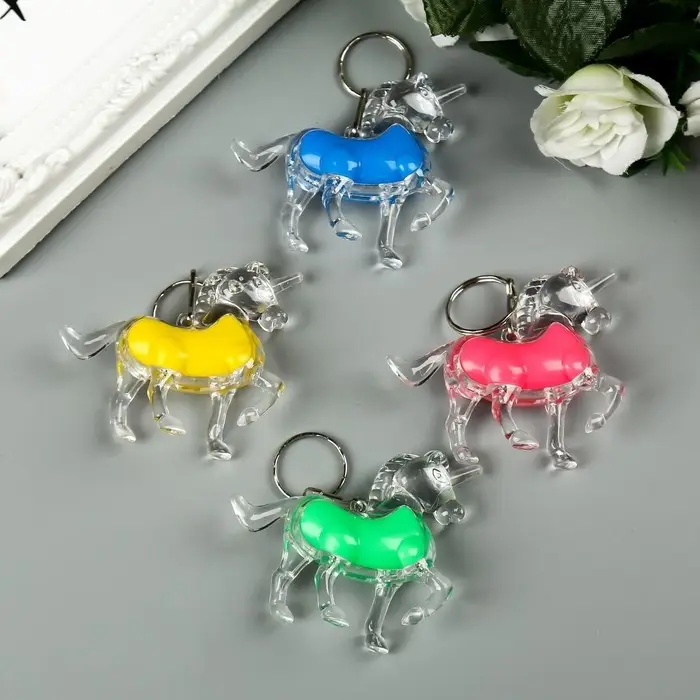 Фонарик брелок для ключей на кольце &laquo;Единорог&raquo;, мигает, 6&times;2&times;6.5 см, МИКС