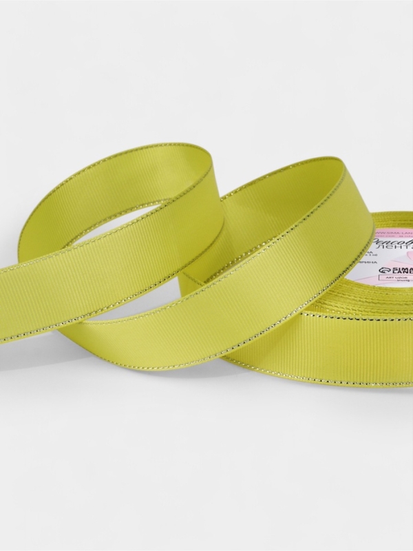 Лента репсовая 25мм*25&plusmn;1ярд(23м&plusmn;1м) серебряные нити №015 жёлтый АУ