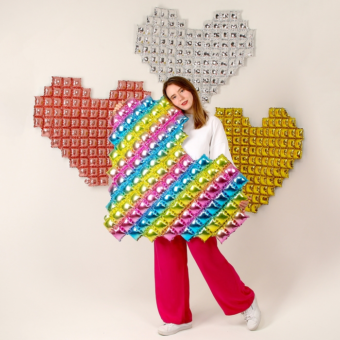 Набор шаров &laquo;Сердца. Пиксель&raquo;, фольга, 4 шт.